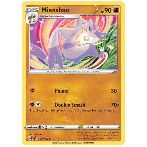 Pokemon TCG Mienshao Sword & Shield Lost Origin [104/196]