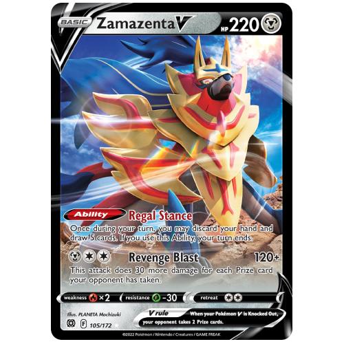 Pokemon TCG Zamazenta V Sword & Shield Brilliant Stars Rare Holo V [105/172]